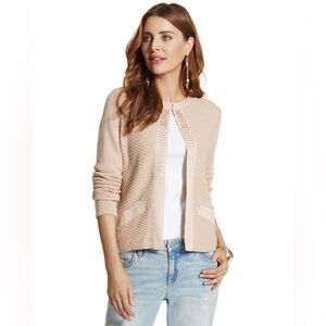 Chico’s - Women’s Embellished Shine Evelyn Cardigan in Light Beige Pink, Size L